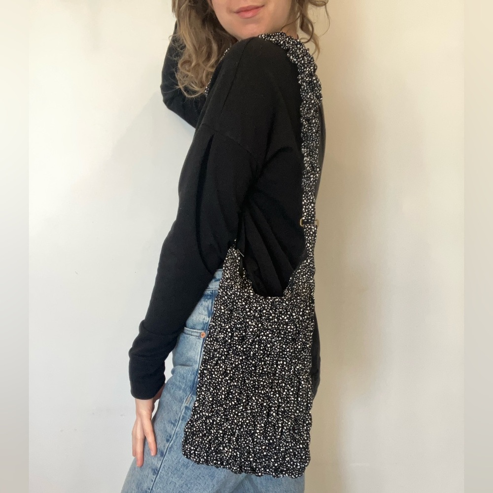 Upcycled handmade quilted fluffy Black and White Crossbody Bag - Picture 3 of 14